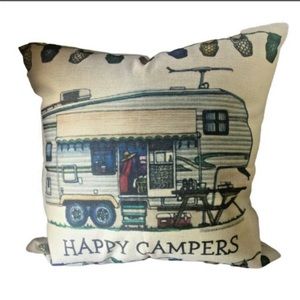 Happy Camper Pillow Complete Throw Home Decor Accent Cream Graphic Outdoors